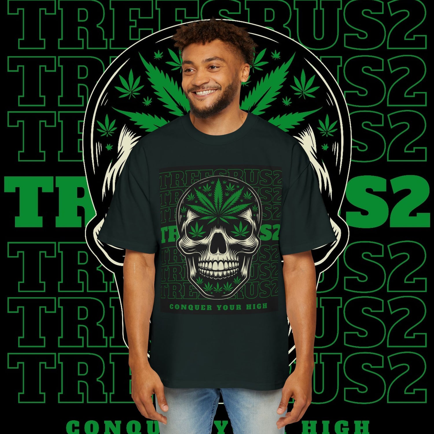 Oversized Tee TREESUS Skull Cannabis Graphic Shirt - TreesRus2 Clothing