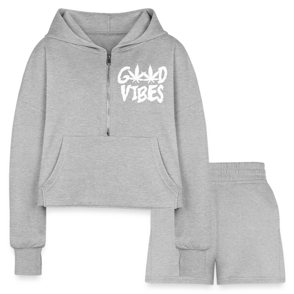 GV Cropped Hoodie & Jogger Short Set - heather gray