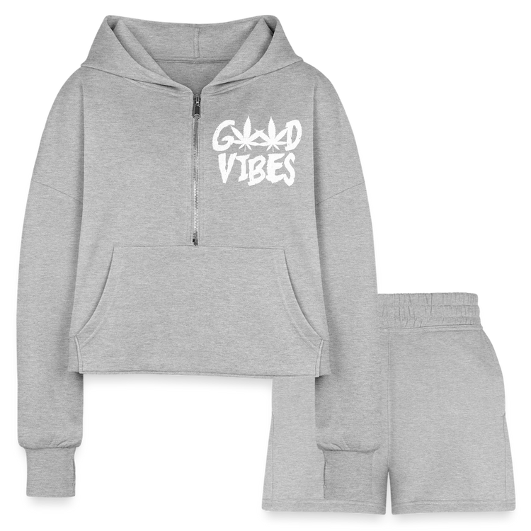 GV Cropped Hoodie & Jogger Short Set - heather gray